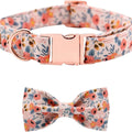Floral dog collar with detachable bow - pink floral pattern with rose gold buckle