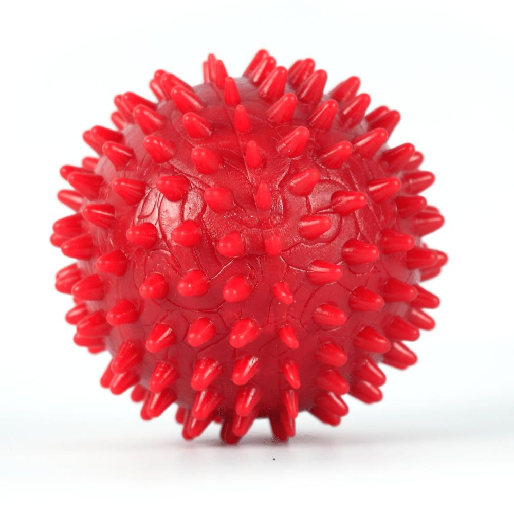 Spiky rubber dog ball red - durable teeth cleaning toy