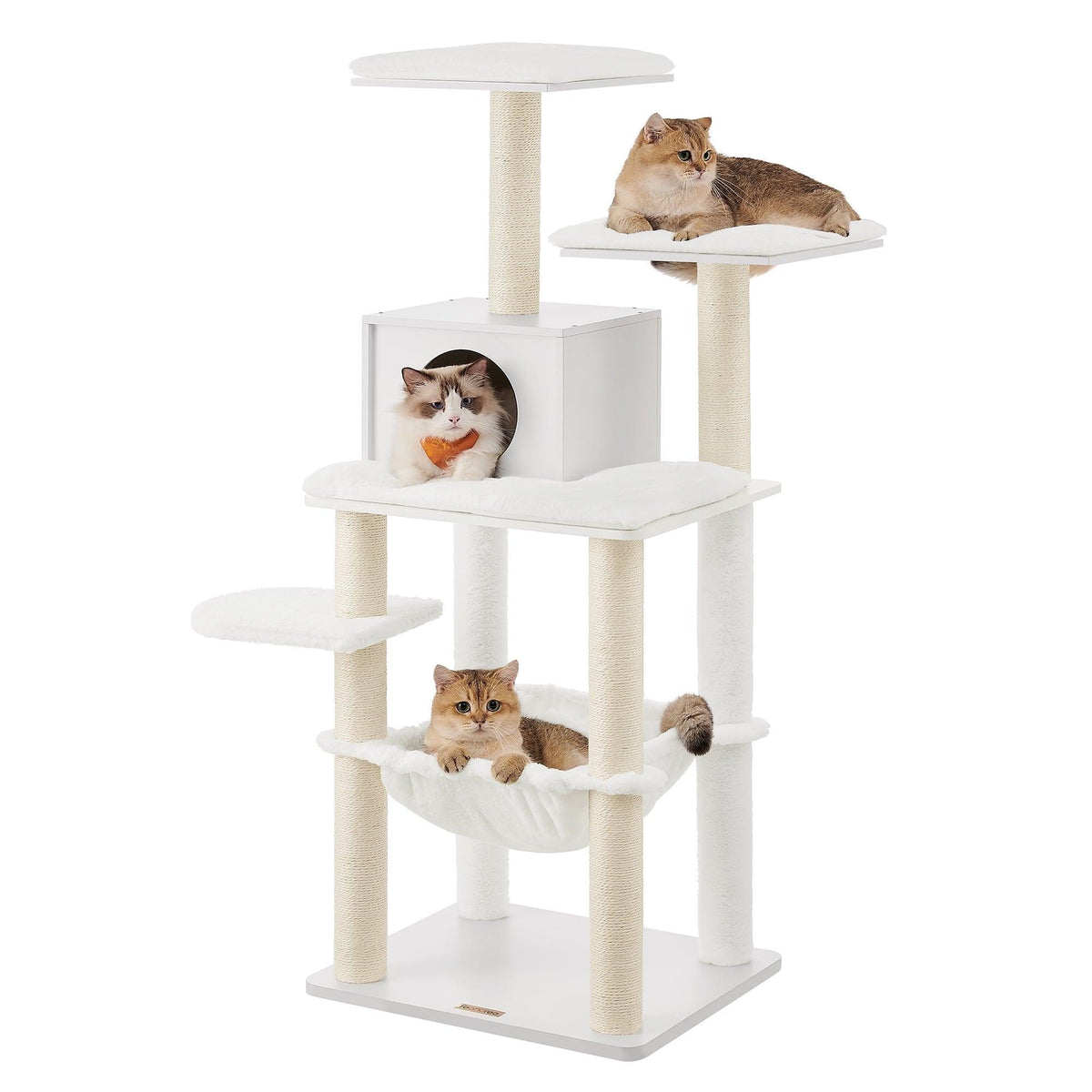 Cat Tree 33 inch white - multi-level with condo, hammock and scratching posts